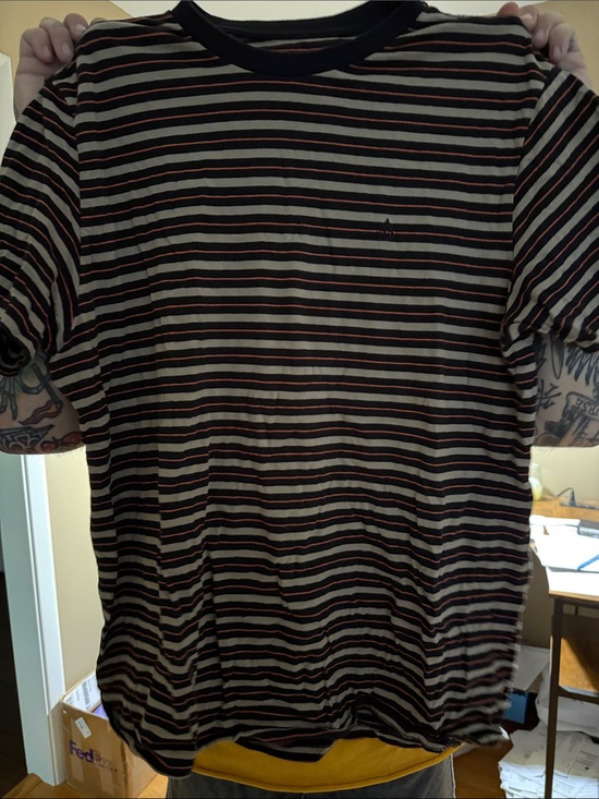 Volcom Other - Volcom Black, Cream, and Red Striped Crewneck Tee